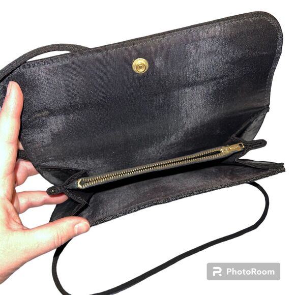 Vintage Womens Handbag Clutch Small Black Glitter Sparkle Formal Party Classic - Picture 8 of 9